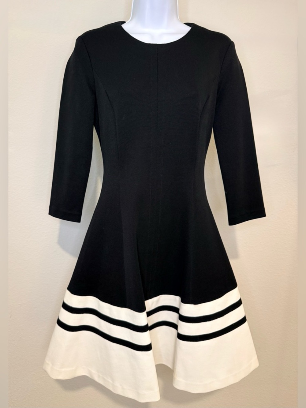 Classy Black & White Fit-and-Flare Dress